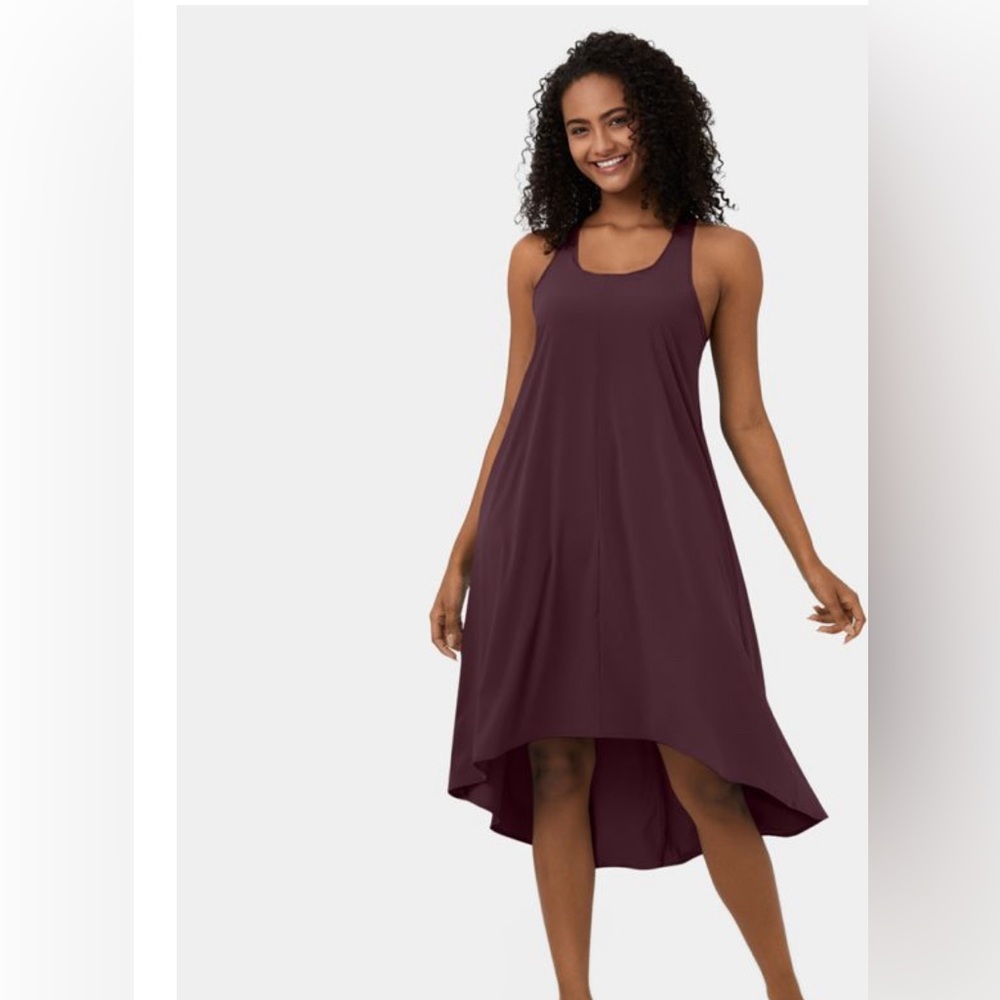 Halara Breezeful Racerback Side Pocket High Low Flowy Midi Casual Dress